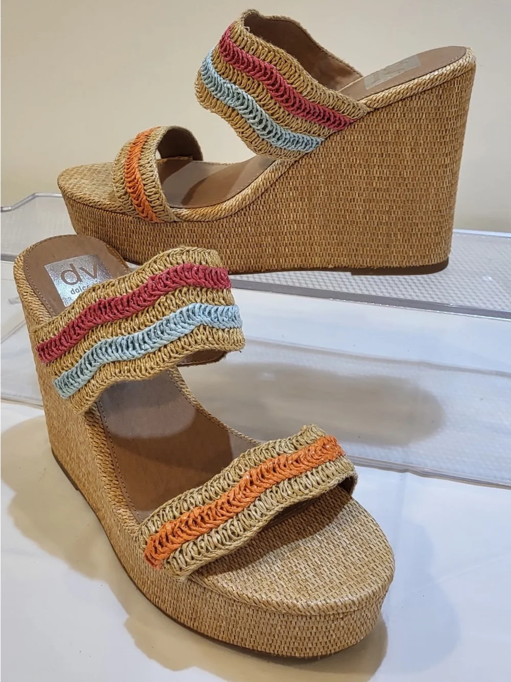 DOLCE VITA tan raffia Espadrille platform wedge sandals